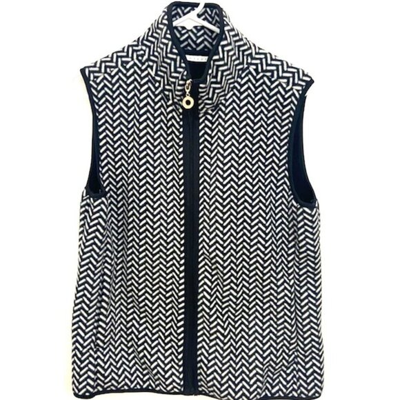 Tweeds Vest Women's Sz L Black & White Chevron Full Zip Cozy - Picture 1 of 4